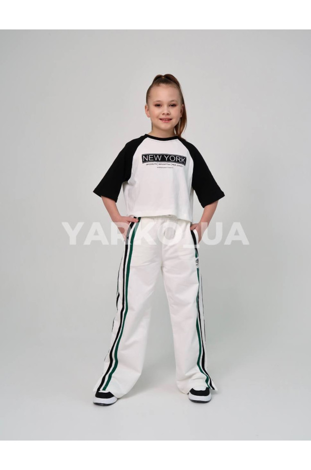 Футболка-топ HAYKIDS для дівчат на літо 2613 з котону білий/чорний New York 116(р)