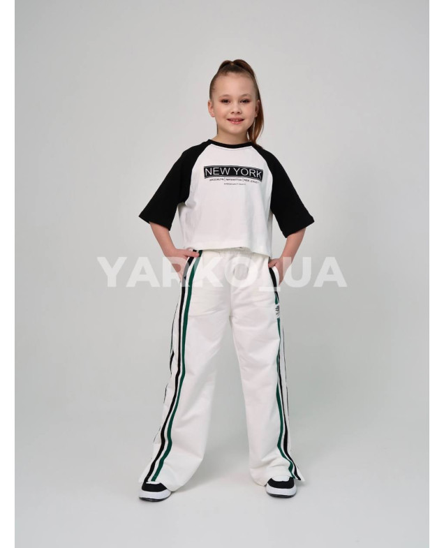 Футболка-топ HAYKIDS для дівчат на літо 2613 з котону білий/чорний New York 116(р)