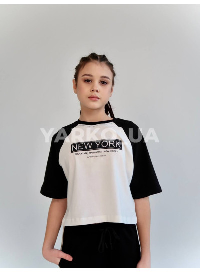 Футболка-топ HAYKIDS для дівчат на літо 2613 з котону білий/чорний New York 116(р)