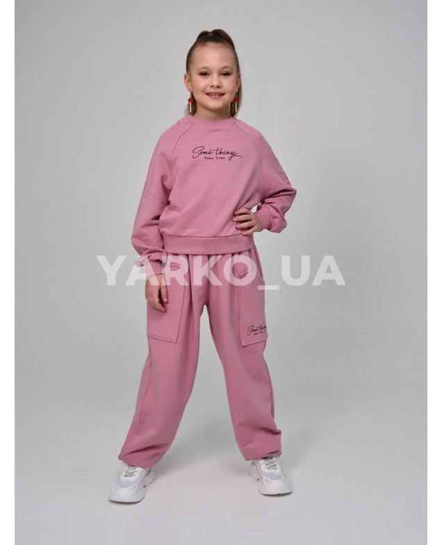Костюм спортивний HAYKIDS для дівчат весна/осінь 2581 з котону пудра Some things 128(р)