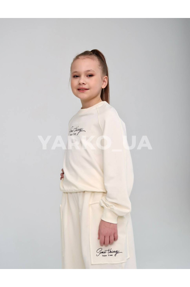 Костюм спортивний HAYKIDS для дівчат весна/осінь 2581 з котону молочний Some things 134(р)
