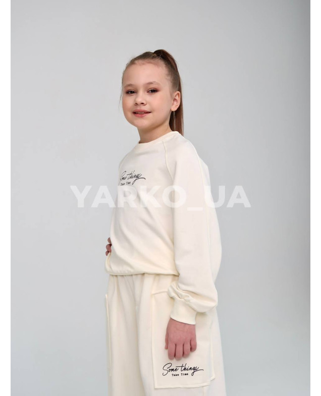Костюм спортивний HAYKIDS для дівчат весна/осінь 2581 з котону молочний Some things 134(р)