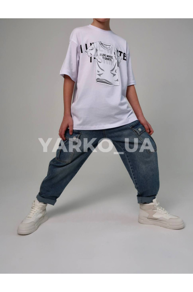 Футболка HAYKIDS для хлопчиків на літо 1271 з котону біла White 128(р)
