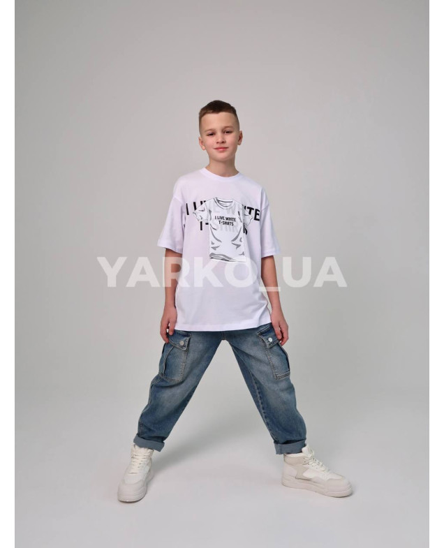 Футболка HAYKIDS для хлопчиків на літо 1271 з котону біла White 134(р)