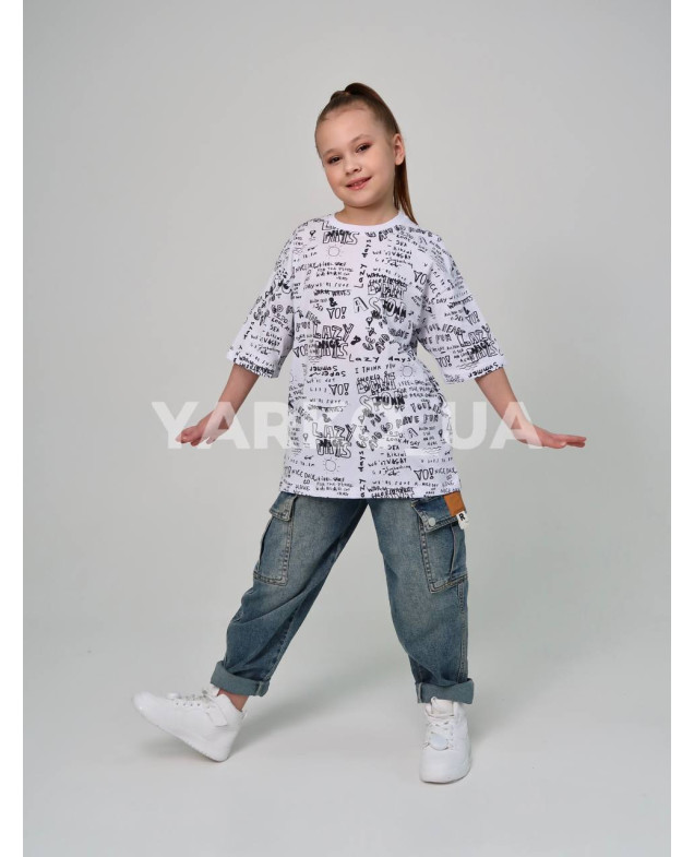 Футболка HAYKIDS літо uni.1257 котон  Lazy days білий 128(р) 