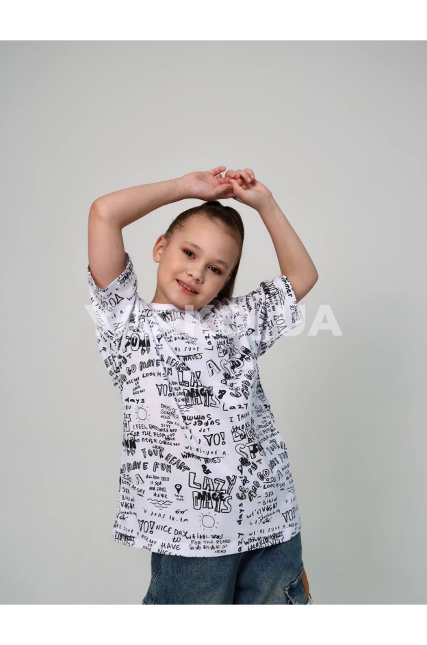 Футболка HAYKIDS літо uni.1257 котон  Lazy days білий 134(р)