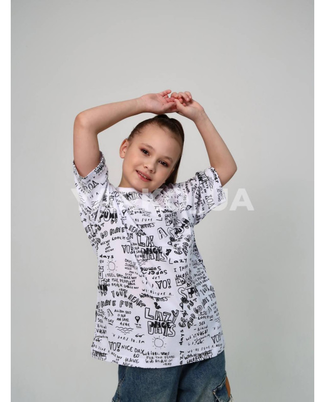 Футболка HAYKIDS літо uni.1257 котон  Lazy days білий 134(р)