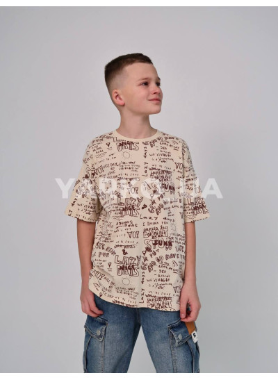 Футболка HAYKIDS літо uni.1257 котон  Lazy days бежевий 122(р) 