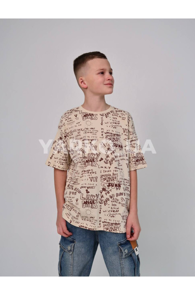 Футболка HAYKIDS літо uni.1257 котон  Lazy days бежевий 122(р) 