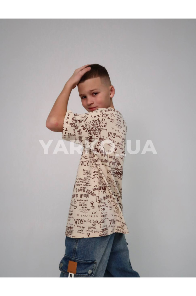 Футболка HAYKIDS літо uni.1257 котон  Lazy days бежевий 122(р) 