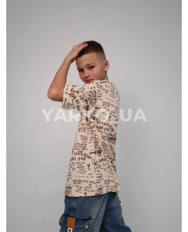 Футболка HAYKIDS літо uni.1257 котон  Lazy days бежевий 134(р) 