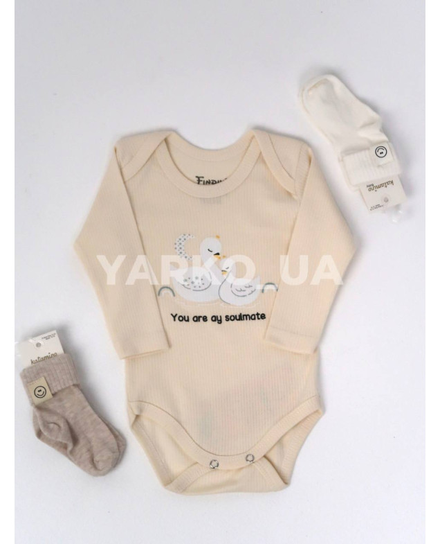 Боді Findik Baby весна-осінь uni. 11749 котон soulmate лебеді молочний 80(р) 