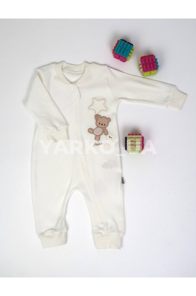 Чоловічок Puan Baby весна-осінь uni. 6966 котон нашивка ведмежа з зірочкою білий 56(р) 