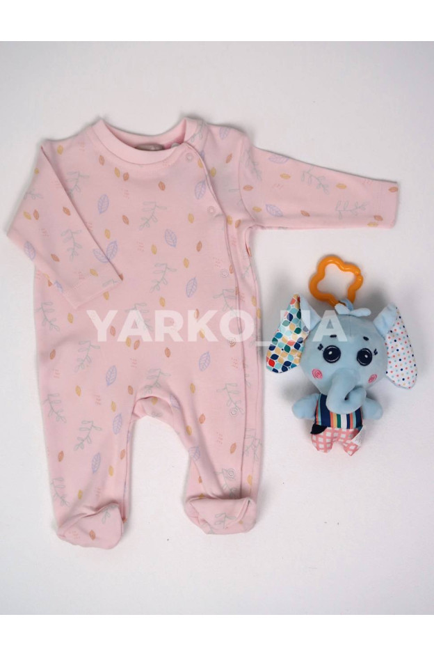 Чоловічок Bonne Baby весна-осінь для дівчаток 383692 котон листочки рожевий 56(р) 