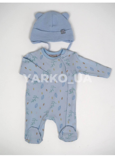 Чоловічок Bonne Baby весна-осінь для хлопчиків 383692 котон листочки блакитний 56(р) 