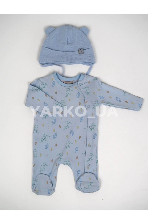 Чоловічок Bonne Baby весна-осінь для хлопчиків 383692 котон листочки блакитний 56(р) 