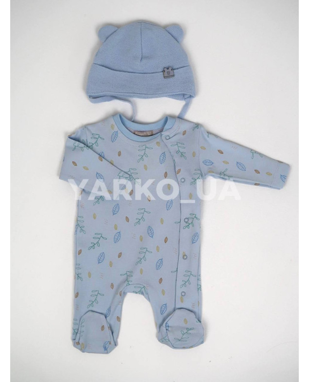 Чоловічок Bonne Baby весна-осінь для хлопчиків 383692 котон листочки блакитний 56(р) 