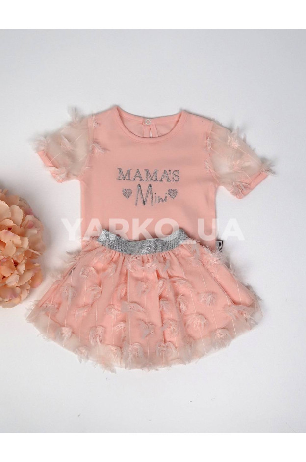 Костюм-двійка Puan Baby для дівчат на літо 6917 з котону персиковий Mini зі спідничкою 68(р)