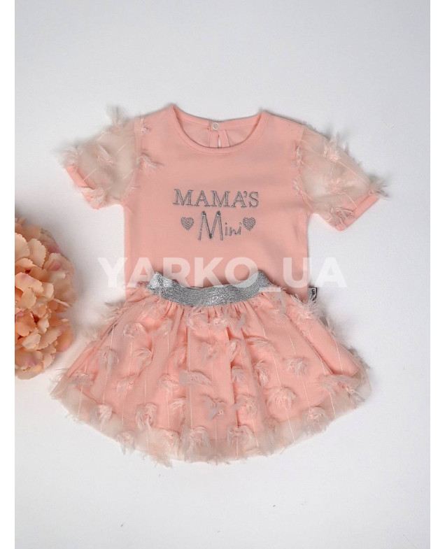 Костюм-двійка Puan Baby для дівчат на літо 6917 з котону персиковий Mini зі спідничкою 68(р)
