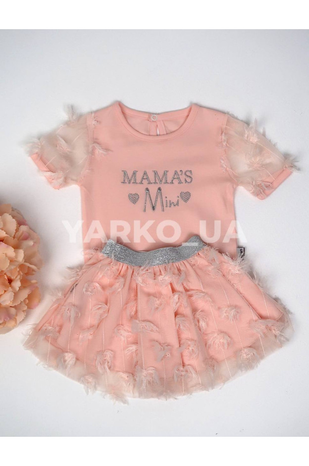 Костюм-двійка Puan Baby для дівчат на літо 6917 з котону персиковий Mini зі спідничкою 68(р)