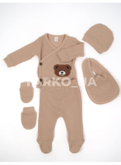 Комплект ясельний UKOBABY uni весна/осінь 6600 з котону беж BEAR вафля 62(р)