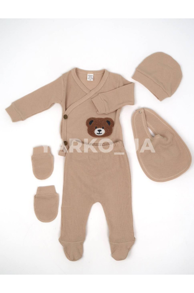 Комплект ясельний UKOBABY uni весна/осінь 6600 з котону беж BEAR вафля 62(р)