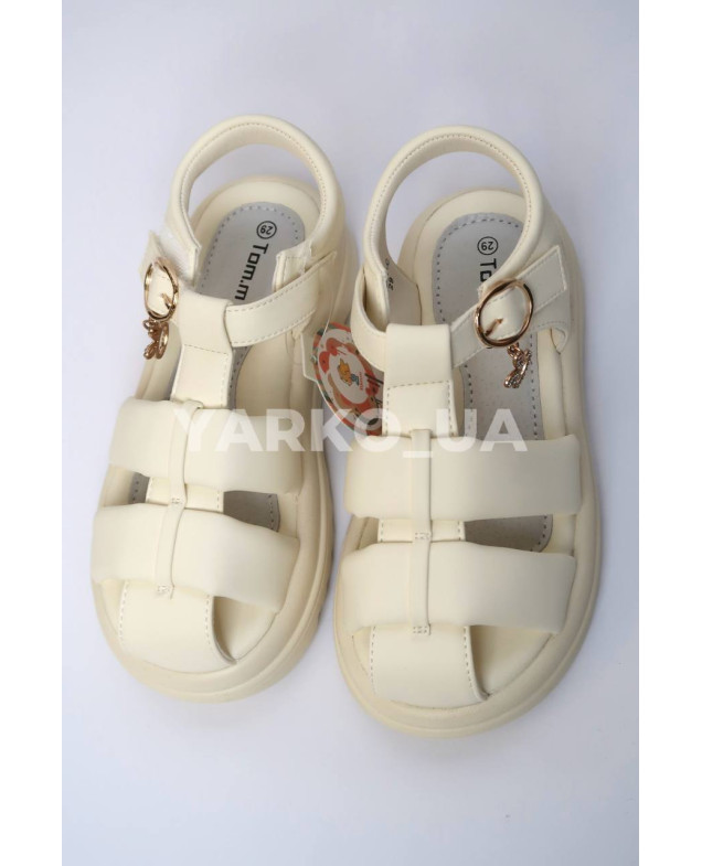 Босоніжки Tom.m для дівчат на літо 11047-C екошкіра айворі зайчик на липучці 28(р)