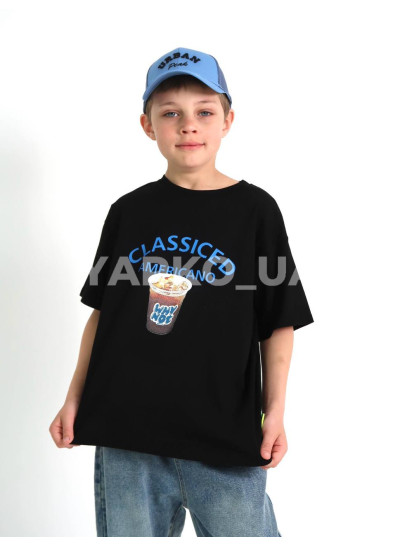 Футболка uni на літо 2388 котон чорний AMERICANO 130(р)