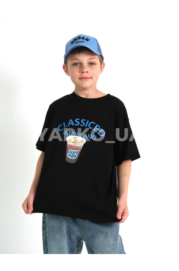 Футболка uni на літо 2388 котон чорний AMERICANO 130(р)