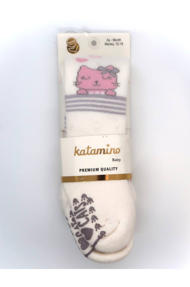Колготи Katamino зима для дівчаток K35079 махра різнокольоровий киці з гальмами 6-12(р)