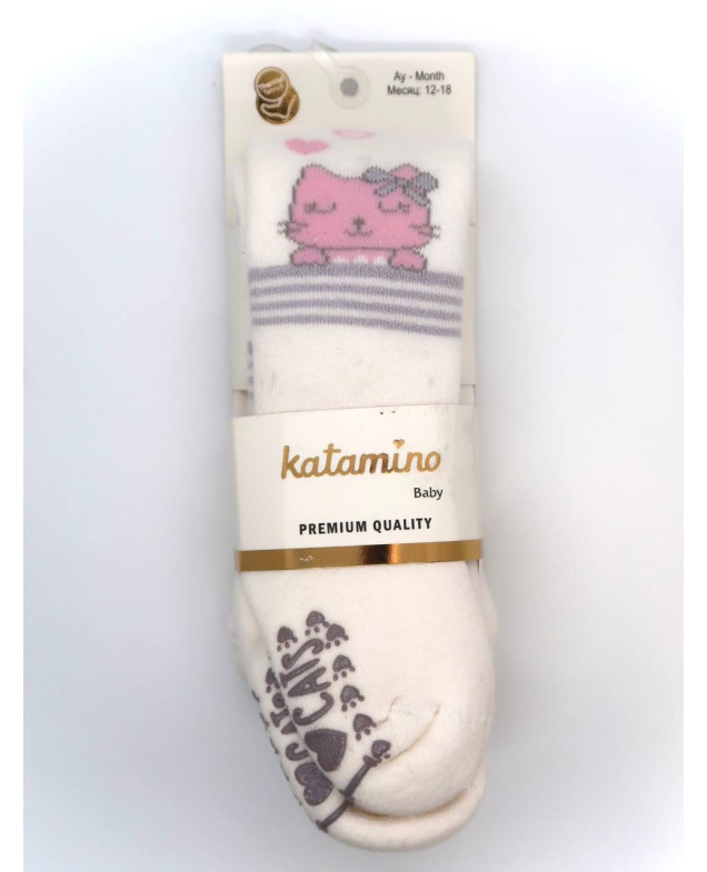 Колготи Katamino зима для дівчаток K35079 махра різнокольоровий киці з гальмами 6-12(р)
