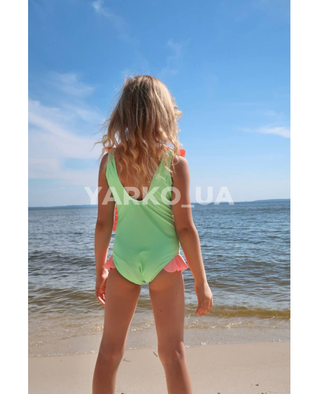 Купальник Look-Fashion для дівчаток на літо M572 нейлон суцільний зелений рибки 122(р)