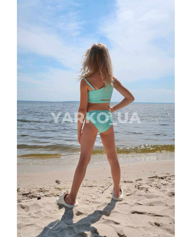 Купальник Look-Fashion для дівчаток на літо BH965 нейлон бірюзовий рубчик асиметрія 128(р)