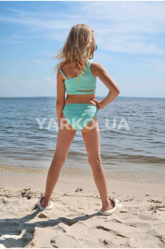 Купальник Look-Fashion для дівчаток на літо BH965 нейлон бірюзовий рубчик асиметрія 128(р)