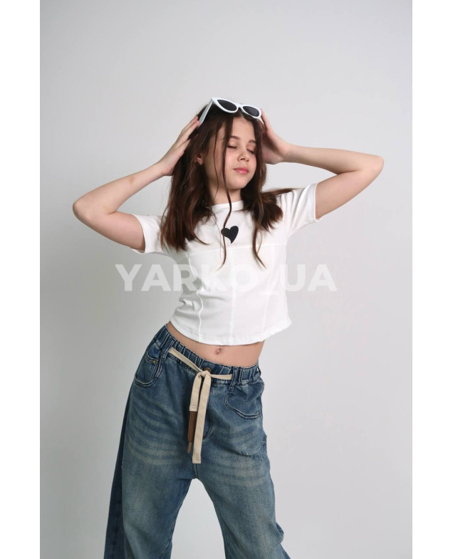 Футболка для дівчат на літо YK985673 котон білий серце 130(р)