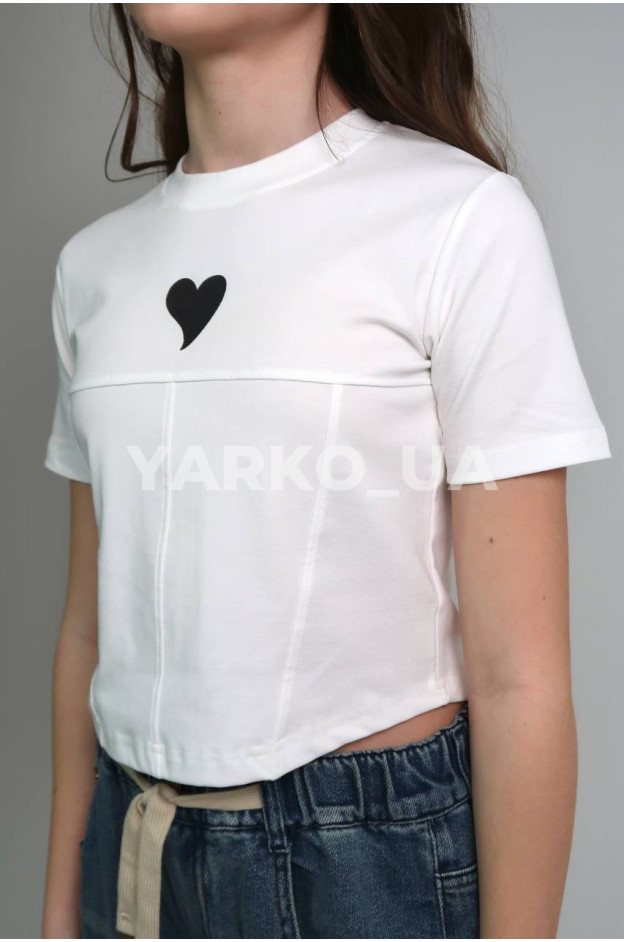 Футболка для дівчат на літо YK985673 котон білий серце 130(р)