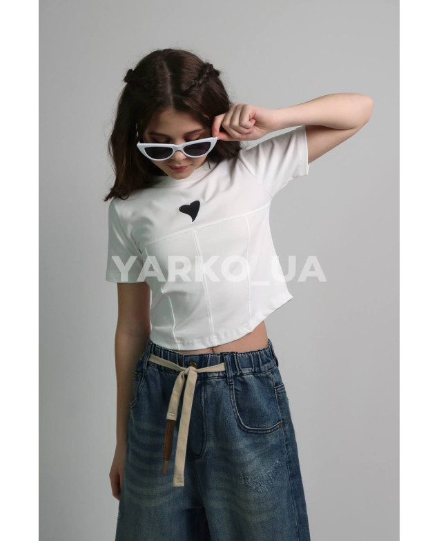 Футболка для дівчат на літо YK985673 котон білий серце 130(р)