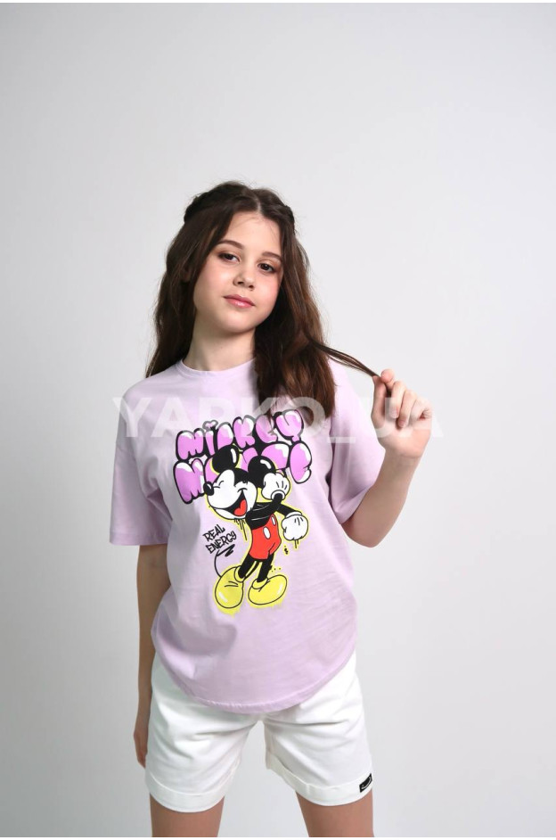 Футболка для дівчат на літо 996445 котон ліловий Mickey 164(р)