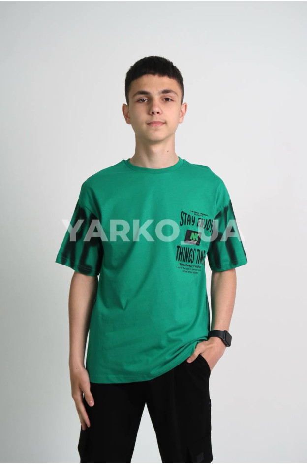 Футболка MAGO для хлопчиків на літо 24-4223 котон зелений STAY ENJOY 140(р)