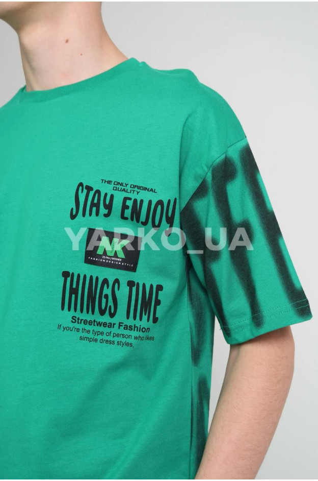 Футболка MAGO для хлопчиків на літо 24-4223 котон зелений STAY ENJOY 140(р)