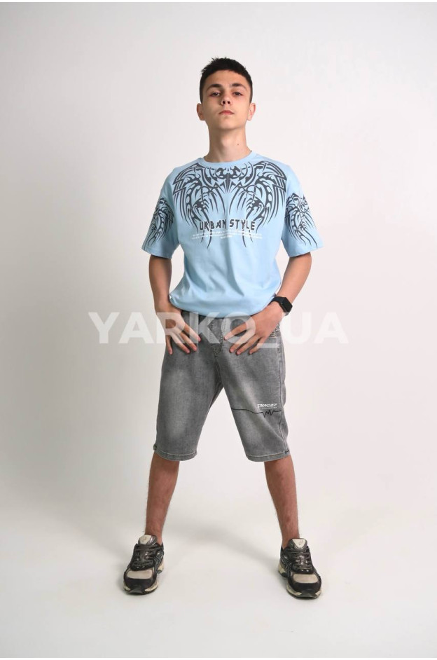 Футболка MAGO для хлопчиків на літо 24-4226 котон сизий URBAN STYLE 140(р)