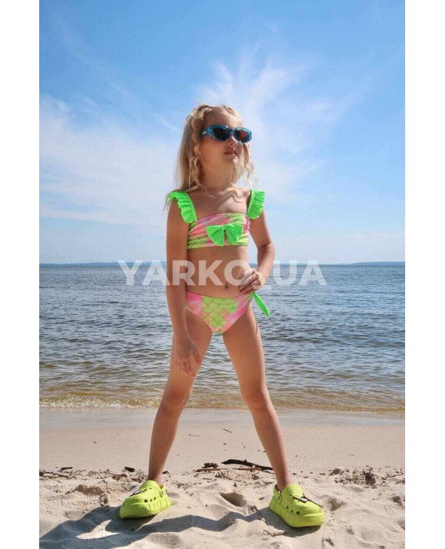 Купальник Look-Fashion для дівчаток на літо M571 нейлон салатовий бант роздільний 128(р)