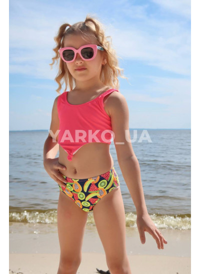 Купальник Look-Fashion для дівчаток на літо BH1052 поліамід рожевий неон фрукти роздільний 4-6(р)