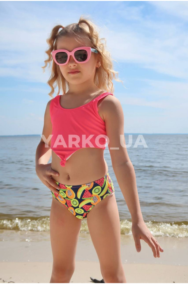 Купальник Look-Fashion для дівчаток на літо BH1052 поліамід рожевий неон фрукти роздільний 4-6(р)