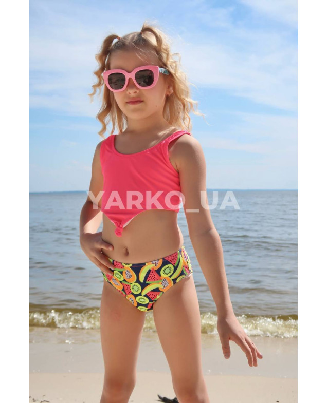 Купальник Look-Fashion для дівчаток на літо BH1052 поліамід рожевий неон фрукти роздільний 4-6(р)