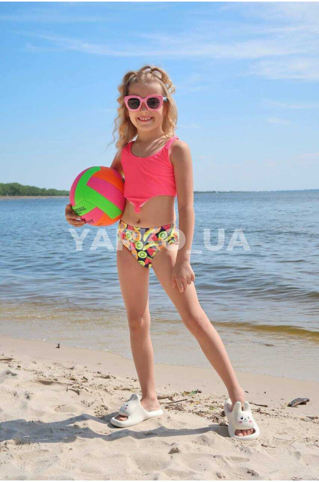 Купальник Look-Fashion для дівчаток на літо BH1052 поліамід рожевий неон фрукти роздільний 4-6(р)