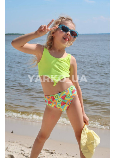 Купальник Look-Fashion для дівчаток на літо BH1052 поліамід жовтий неон фрукти роздільний 4-6(р)