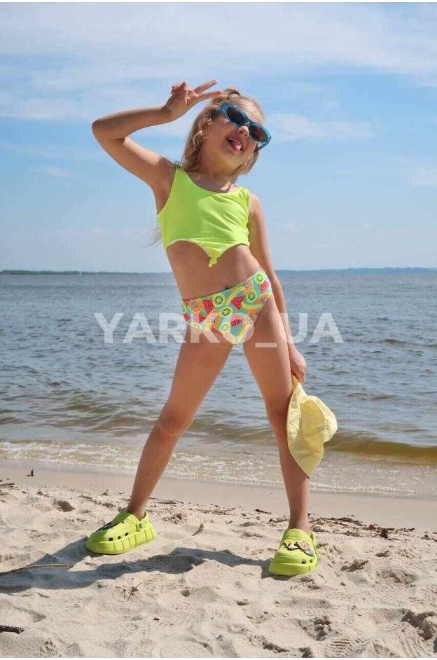 Купальник Look-Fashion для дівчаток на літо BH1052 поліамід жовтий неон фрукти роздільний 4-6(р)