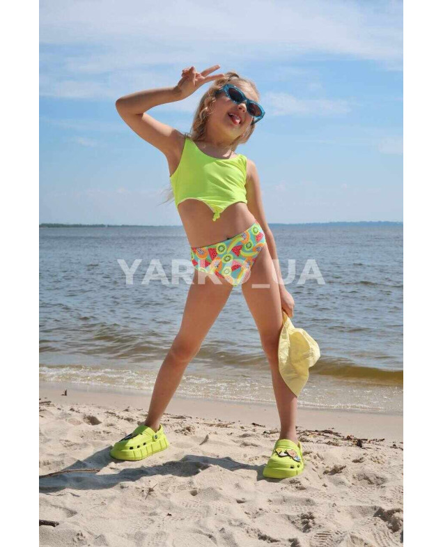 Купальник Look-Fashion для дівчаток на літо BH1052 поліамід жовтий неон фрукти роздільний 4-6(р)