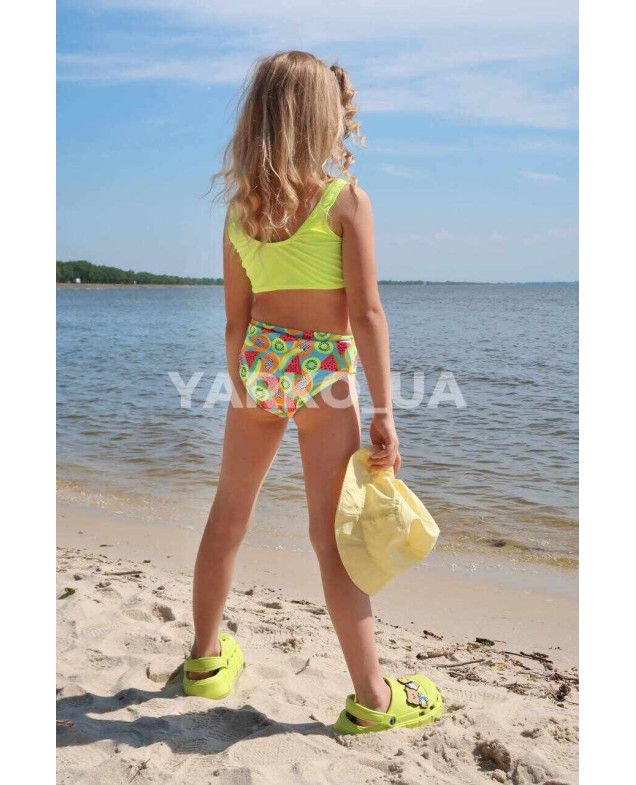 Купальник Look-Fashion для дівчаток на літо BH1052 поліамід жовтий неон фрукти роздільний 4-6(р)